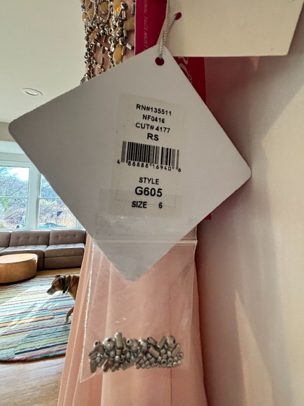 New Glow Brand Pink Dress Hand-Beaded Crystal Bodice Formal Gown Evening  Size 6 - Picture 3 of 5